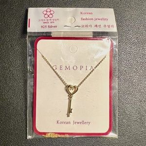 GEMOPIA DIAMOND HEART LOCK KEY PENDANT NECKLACE